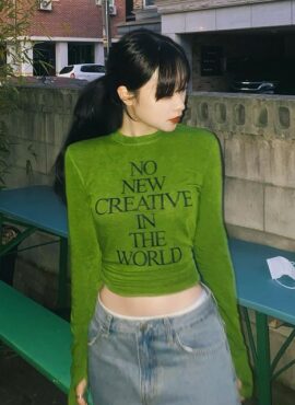 Green Slim Fit Long Sleeves Top | Jennie - BlackPink
