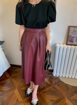 Red Faux Leather Midi Skirt | Shim Cheong - The Legend Of The Blue Sea