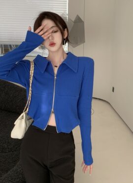 Royal Blue Double Zipped Cardigan | Nayeon - Twice