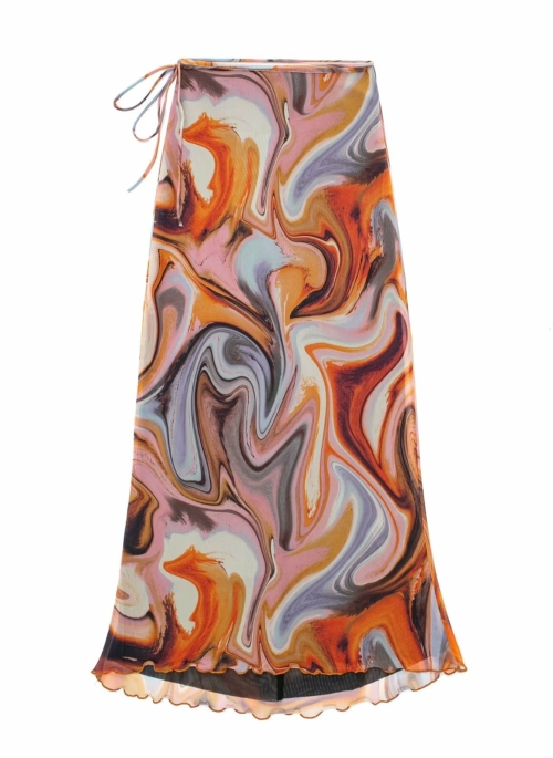 Orange Printed Long High Waist Skirt | Solar – Mamamoo