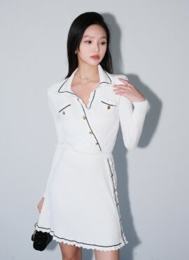 White Slanted Buttons Polo Dress | Joy - Red Velvet