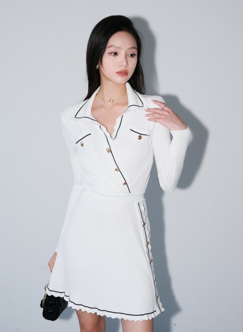 White Slanted Buttons Polo Dress | Joy – Red Velvet