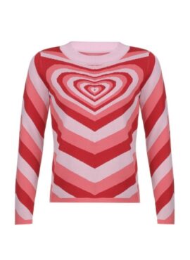 Pink Heart Wave Sweater | Yuna - ITZY