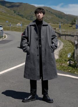 Grey Woolen Long Coat | Heeseung - Enhypen