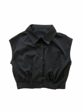 Black Collar Buttoned Crop Top | Hanni - NewJeans