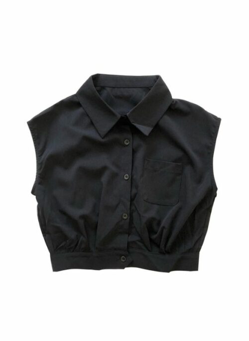 Black Collar Buttoned Crop Top | Hanni – NewJeans