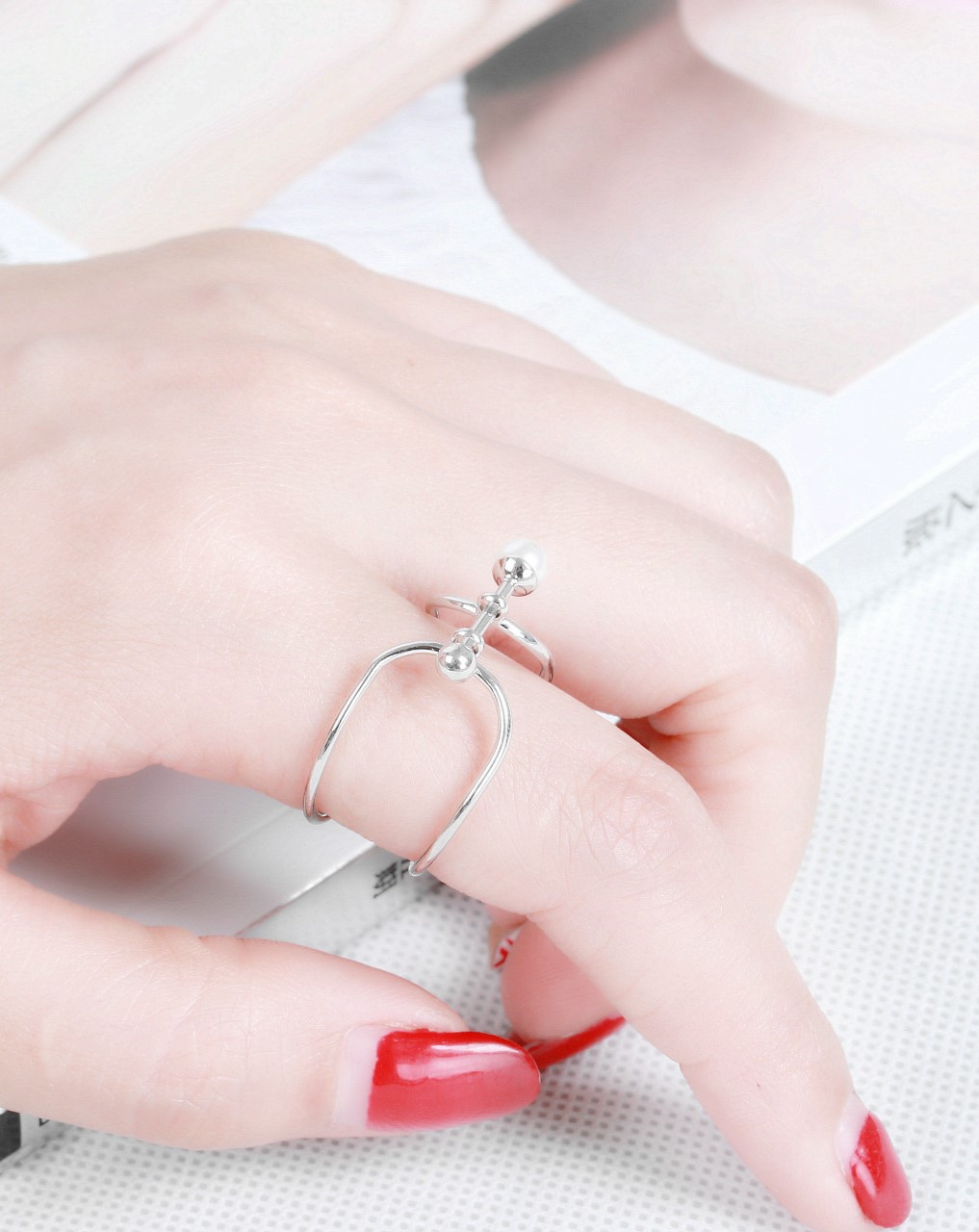 Silver Double Pierced Pearl Ring | Hongjoong - Ateez