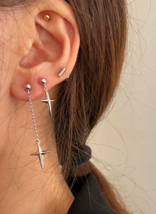 Silver Pointed Cross Earring | Jisung - Stray Kids