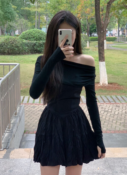 Black Bandage Long Sleeve Dress | Karina – Aespa