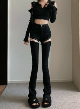 Black Zipper Cut-Out Jeans | Minnie - (G)I-DLE