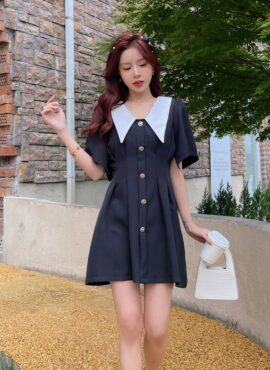 Black French Collared Dress | Miyeon - (G)I-DLE