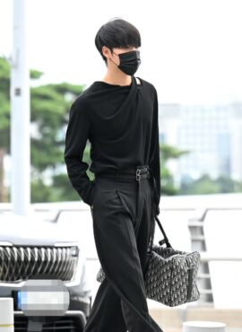 Black Hollow Collar Long Sleeve Shirt | Seonghwa - ATEEZ