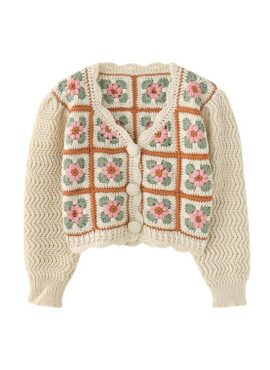 Beige Floral Crocheted Cardigan | Shuhua - (G)I-DLE