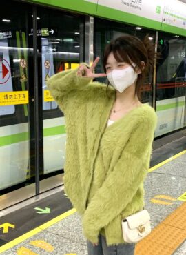 Soft Green Fuzzy Cardigan | Bambam - GOT7