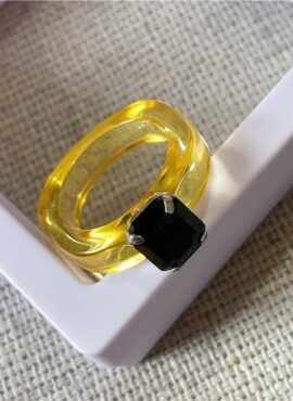 Yellow Acrylic Ring With Black Gemstone | Taehyung - BTS