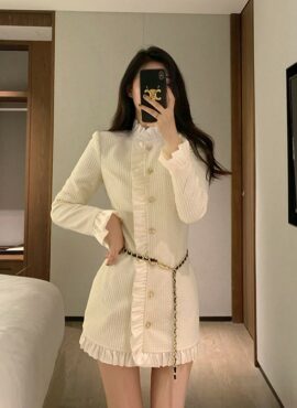 White Texture Ruffles Dress | Yeri - Red Velvet