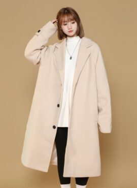 Beige Woolen Mid-Length Coat