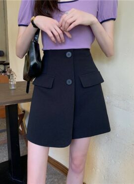 Black Buttons Back-Pleated Skirt | Sana – Twice