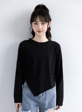 Black Drawstring Irregular T-Shirt