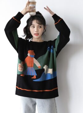 Black Landscape Knitted Sweater
