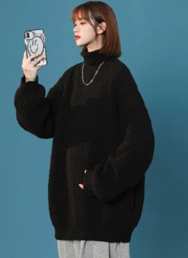 Black Turtleneck Textured Sweater