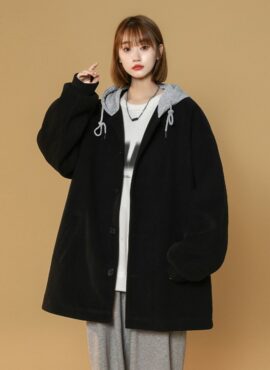 Black Woolen Hooded Jacket