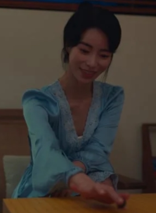 Blue Low V-Neck Satin Dress | Park Yeon Jin – The Glory