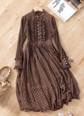Brown Polka Dots Ruffled Dress | Lisa - BlackPink