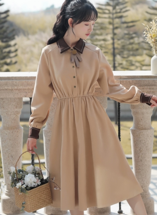 Brown Vintage Collared Dress