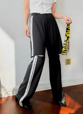 Black Side Striped Cut-Out Trousers | Chung Ha