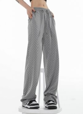 Grey Checkered Drawstring Pants