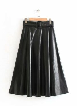 Black Synthetic Leather Midi Skirt | Lia - ITZY