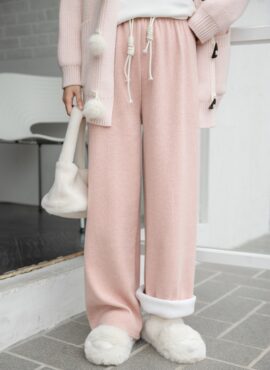 Pink Fleece Straight Cut Pants