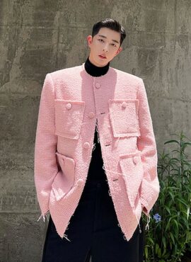 Pink Raw Edges Tweed Jacket | Minhyuk - MONSTA X
