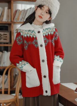 Red Plush Winter Cardigan