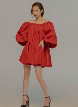 Red Off-Shoulder Puff Dress | Seohyun - Girls Generation