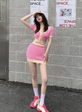 Pink Mini Skirt And Top Two-Piece Set | Somi