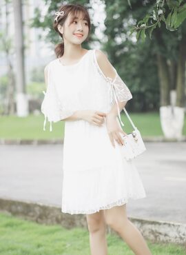 White Arm Cut-Out Lace Fairy Dress