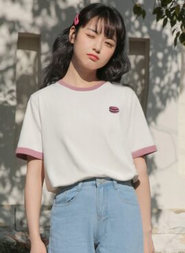 White Macaroon Embroidered T-Shirt