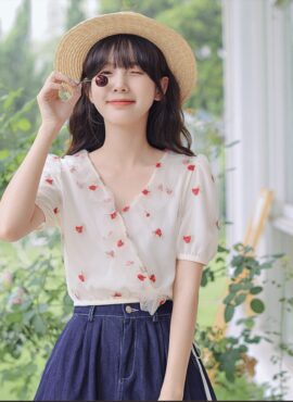 White Rose Embroidery Mesh Shirt