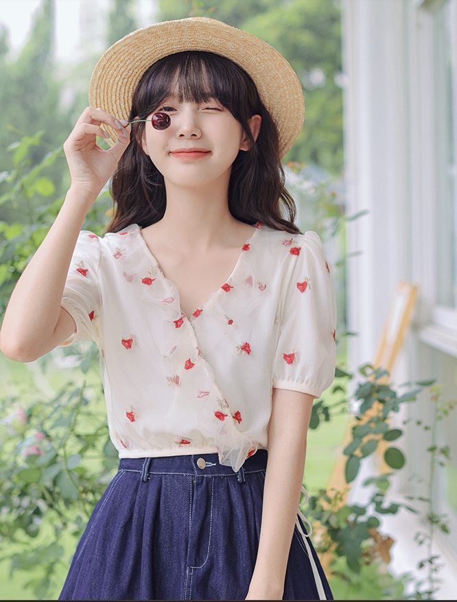 White Rose Embroidery Mesh Shirt - Fashion Chingu
