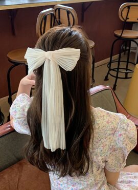White Striped Bow Barette Hair Clip | Sana - Twice