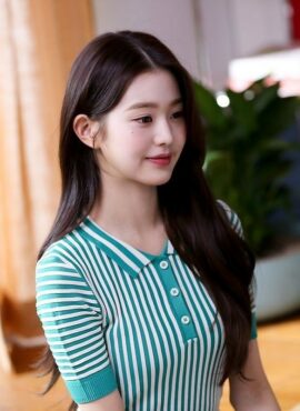 Green White Stripe Polo Shirt | Wonyoung - IVE