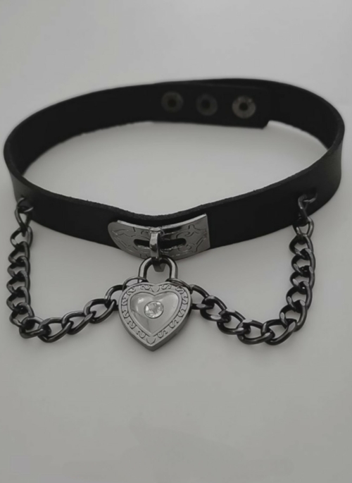 Black Heart Embellished Leather Chocker | Yeojin - Loona
