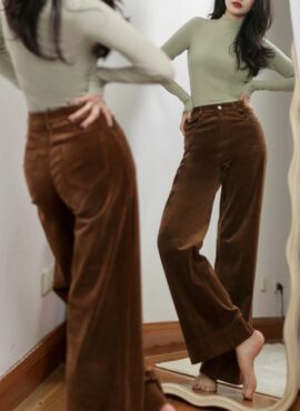 Brown Cashmere Wide-Leg Pants | Yujin - IVE