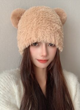 Beige Fluffy Bear Ears Hat | Seeun - STAYC