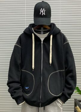 Black Hooded Jacket With Arm Warmer Pockets | Kihyun - MONSTA X