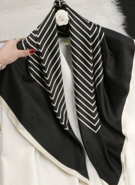 Black Stripe Silk Scarf | Choi Sang Eun - Love In Contract