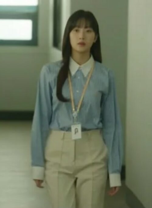 Blue Stripes Shirt With White Collar | Ahn Soo Young - The Interest Of Love