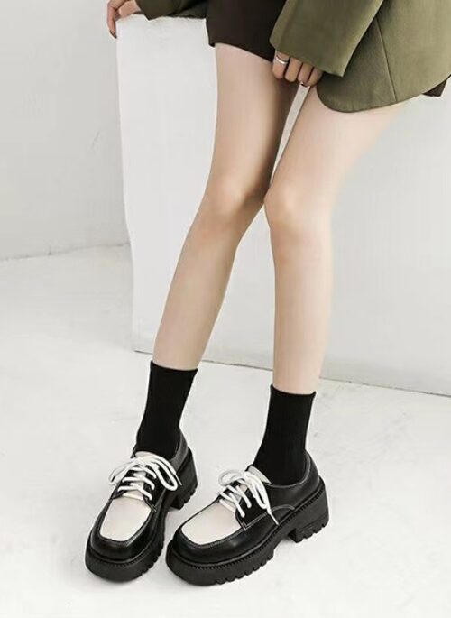 Black Chunky Lace-Up Loafers | Giselle - Aespa